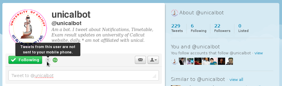 Unicalbot - Twitter bot which tweets notifications from Calicut University website