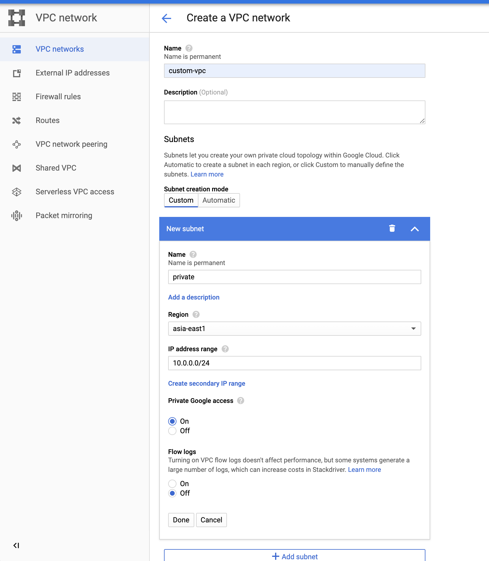 Configuring VPC for Google App Engine