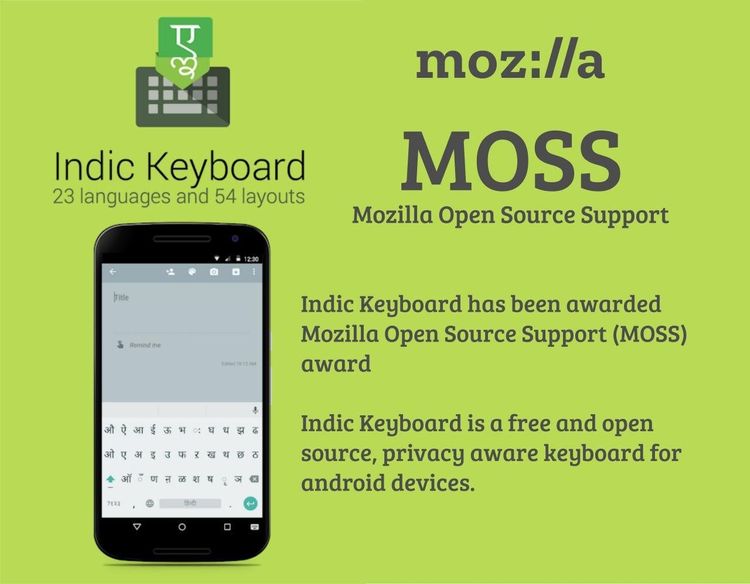 Indic Keyboard has been awarded Mozilla Open Source Support (MOSS) award